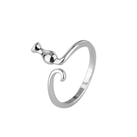 Anillo Regolabile Aperto In Argento Sterling 925 Gatto Gioielli Animali Minimalisti Dolci Per Donna