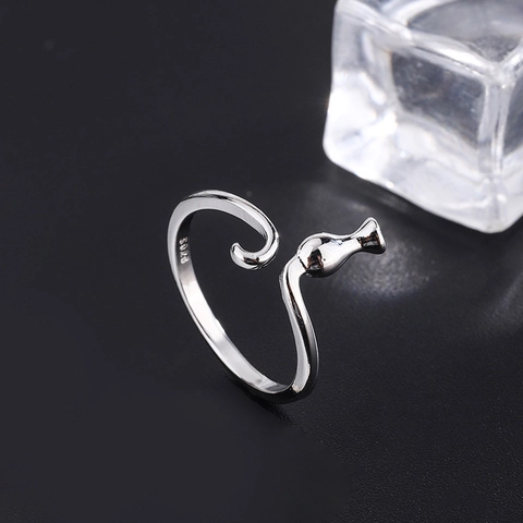 Anillo Regolabile Aperto In Argento Sterling 925 Gatto Gioielli Animali Minimalisti Dolci Per Donna