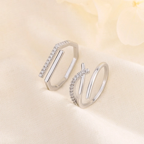 Verstelbare Koperen Ring Voor Dames Geometrische Zeshoek Kruisspiraal Glinsterende Zirkoon Minimalistische Moderne Sieraden