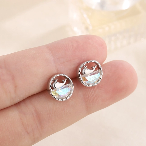 Wal Ohrstecker Nischendesign Ozean Stil Kupfer Irisierender Aurora Stein Hohlkreis Schmuck Für Damen