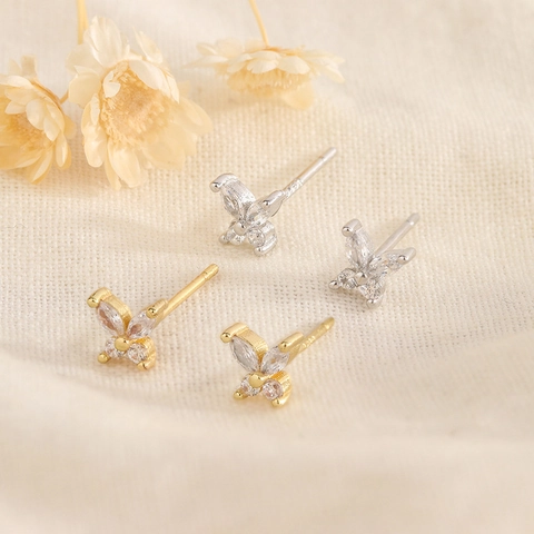 Butterfly Stud Earrings Zircon Copper With 925 Sterling Silver Earring Post Delicate Elegant Jewelry For Women