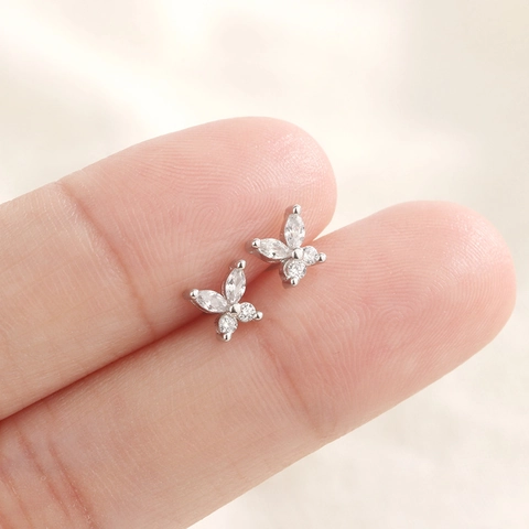 Butterfly Stud Earrings Zircon Copper With 925 Sterling Silver Earring Post Delicate Elegant Jewelry For Women