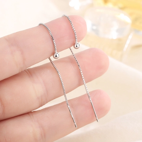 Minimalistische 925 Sterlingsilber Ohrstecker Polierte Kugel Box Kette Lange Ohrfäden Ohrringe Eleganter Damenschmuck