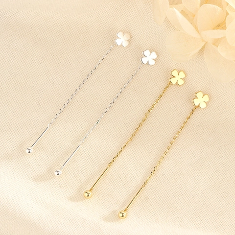 Orecchini A Catena Con Quadrifoglio Con Perno In Argento Sterling 925 Catena Lunga Sfera Elegante Minimalista Per Donne