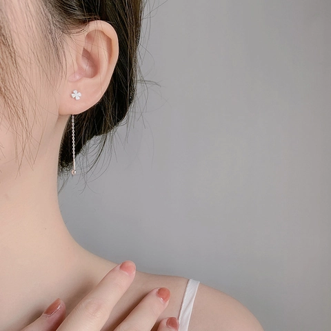 Orecchini A Catena Con Quadrifoglio Con Perno In Argento Sterling 925 Catena Lunga Sfera Elegante Minimalista Per Donne