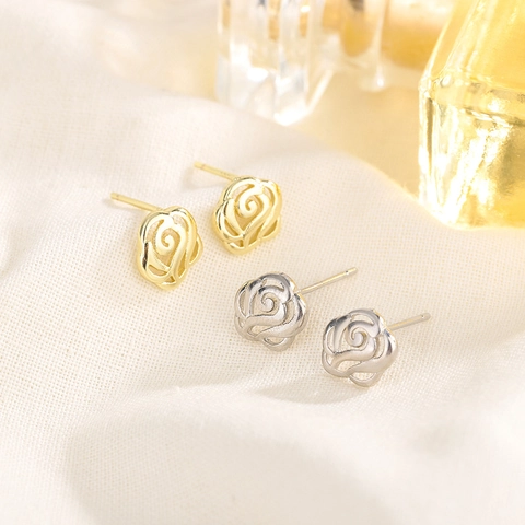 Roos Bloem Oorknopjes Holle Florale Koperen Sieraden Met 925 Sterling Zilveren Oorbelpost Voor Dames Elegant
