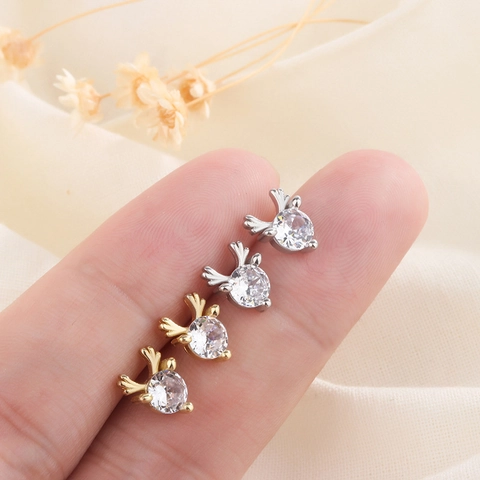 Rendier Gewei Knopoorbellen Koper Met Glinsterende Zirkonia Koreaanse Stijl Dierlijk Motief Sieraden Voor Dames Feest