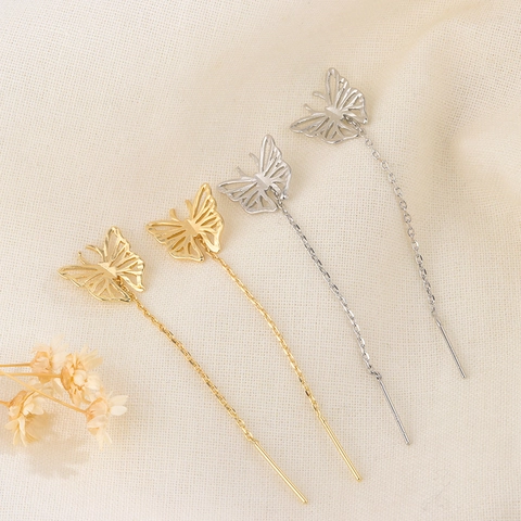 Butterfly Durchzieher Ohrringe Hohl Kupfer Lange Quaste Hängend Für Damen Minimalistisch Elegant Schmuck