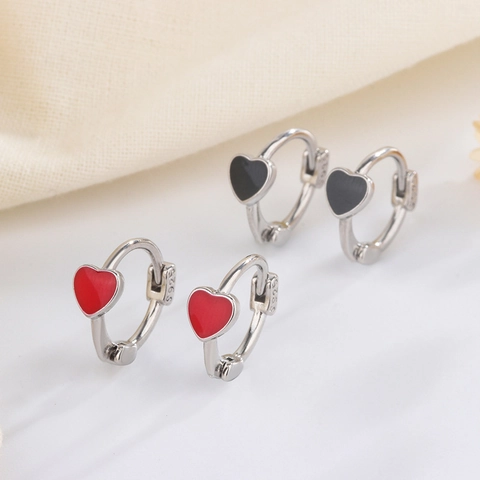 Pendientes De Aro De Corazón Con Poste De Plata Esterlina 925 Cobre Esmalte Estilo Coreano Dulce Elegante Para Mujeres