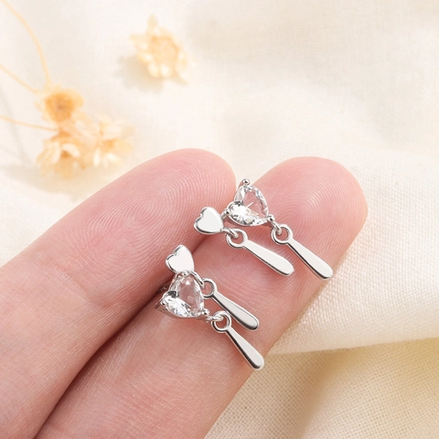 Pendientes Colgantes Corazón Zircón Con Poste De Plata Esterlina 925 Cobre Gota De Agua Lazo Estilo Elegante