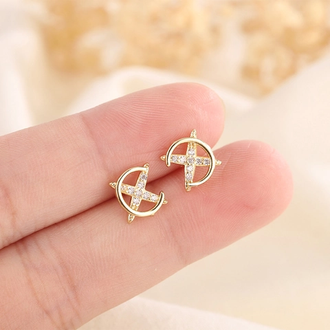 Oorknopjes Met Vierpuntige Ster Koper Zirkonia Ingelegd Halve Maan Sierlijk Minimalistisch Elegant Sieraden Dames