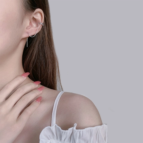 Lange Kwastje Doortrek Oorbellen Vervlochten Dubbele Cirkel Zirkoon Koperen Sieraden Met 925 Sterling Zilveren Oorknopje Elegant Vrouwen