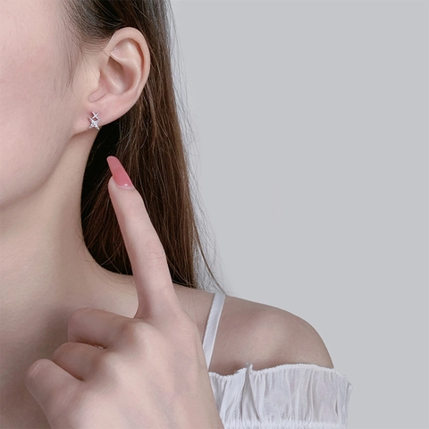 Boucles D'Oreilles Étoile Double Scintillantes Avec Tige En Argent Sterling 925 Cuivre Zircone Fermoir À Vis Bijoux Femmes