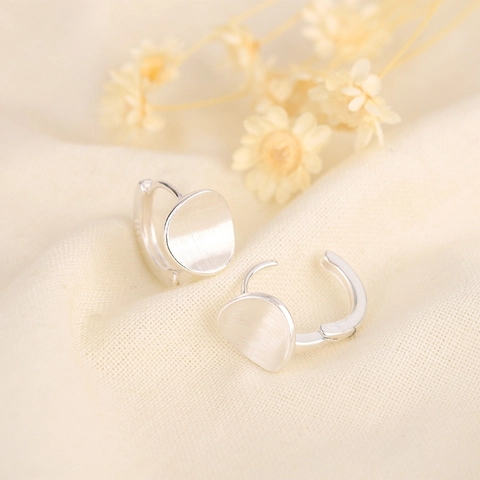 Gebürstete Runde Scheibe Creolen Kupfer Mit 925er Sterling Silber Ohrstecker Geometrischer Minimalistischer Schmuck Damen