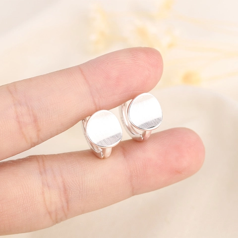 Gebürstete Runde Scheibe Creolen Kupfer Mit 925er Sterling Silber Ohrstecker Geometrischer Minimalistischer Schmuck Damen