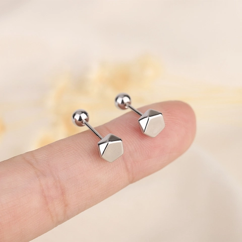 Zeshoekige Oorknopjes Geometrische Minimalistische Punk Stijl Met 925 Sterling Zilveren Oorknopje Schroefsluiting Voor Heren Dames