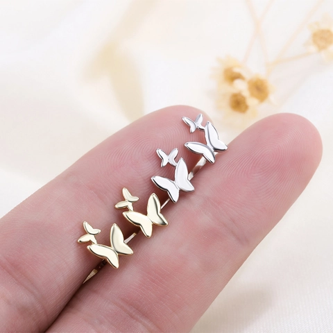 Butterfly Stud Earrings Copper Double Butterfly Screw Back Delicate Minimalist Ear Bone Nail Jewelry For Women