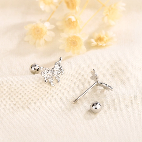 Butterfly Lava Texture Stud Earrings Liquid Metal Style Screw Back Minimalist Silver Plated Copper Jewelry For Women Gift