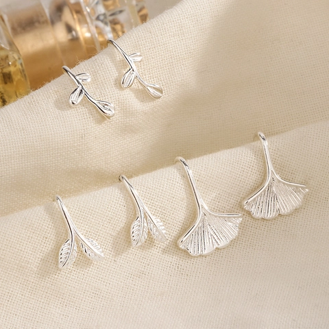 Silver Plated Copper Leaf Ear Hooks Ginkgo Olive Branch Forest Style Minimalist Earrings For Women Daily Jewelry