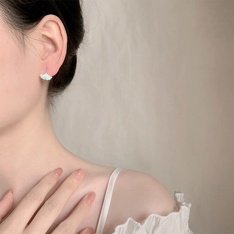 Silver Plated Copper Leaf Ear Hooks Ginkgo Olive Branch Forest Style Minimalist Earrings For Women Daily Jewelry