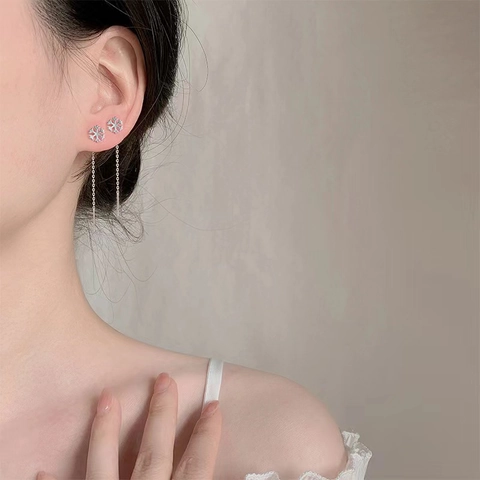 Snowflake Threader Earrings With 925 Sterling Silver Earring Post Long Chain Tassel Elegant Jewelry For Women