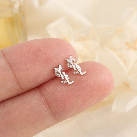 Letter Stud Earrings Copper With 925 Sterling Silver Earring Post Screw Ball Back Helix Piercing Jewelry Women