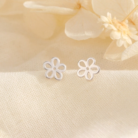 Hollow Flower Stud Earrings With 925 Sterling Silver Earring Post Minimalist Sweet Fresh Style For Women Girls