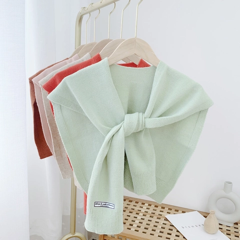 Women Knitted Shawl Solid Color Fake Collar Cape Retro Ribbed Shoulder Wrap For Autumn Winter Casual Fashion Accessory