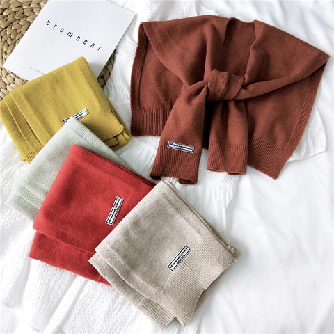Women Knitted Shawl Solid Color Fake Collar Cape Retro Ribbed Shoulder Wrap For Autumn Winter Casual Fashion Accessory