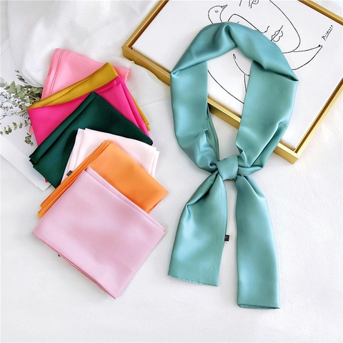Dames Effen Kleur Smalle Lange Halssjaal Satijn Satijnachtig Mode Decoratieve Hoofdband Haarband Tas Accessoire