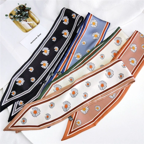 Sciarpa Stretta Con Stampa Margherita Neckerchief In Raso Sintetica Floreale Nastro Per Borsa Versatile Fascia Accessori