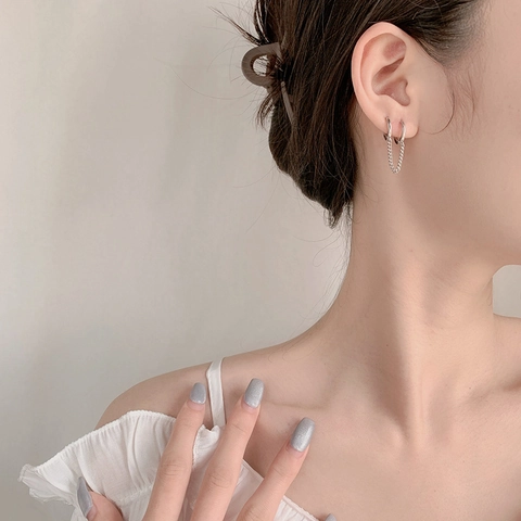 Ketting Dubbele Hoop Oorbellen Minimalistische Koperen Sieraden Met 925 Sterling Zilveren Oorsteker Voor Vrouwen Punk Stijl