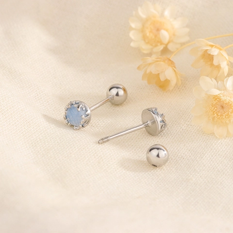 Boucles Oreilles Puces Rondes Pierre De Lune Cuivre Plaqué Fermoir À Vis Minimaliste Bijoux Mode Femme