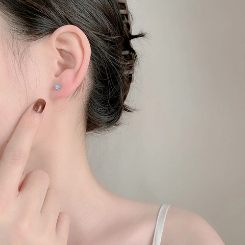Boucles Oreilles Puces Rondes Pierre De Lune Cuivre Plaqué Fermoir À Vis Minimaliste Bijoux Mode Femme