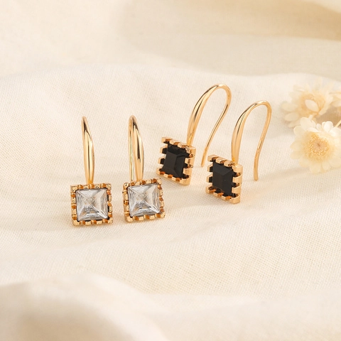 Minimalist Square Zircon Drop Earrings Copper French Style Geometric Elegant Women Jewelry