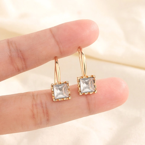 Minimalist Square Zircon Drop Earrings Copper French Style Geometric Elegant Women Jewelry