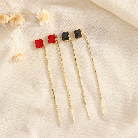 Kleeblatt Quaste Ohrfäden Ohrringe Kupfer Emaille Lange Hängende Mode Schmuck Für Frauen Elegante Zierliche Accessoires