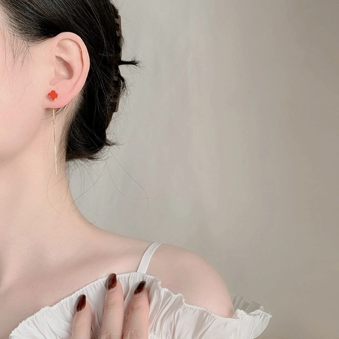 Kleeblatt Quaste Ohrfäden Ohrringe Kupfer Emaille Lange Hängende Mode Schmuck Für Frauen Elegante Zierliche Accessoires