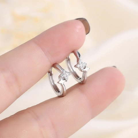 Sternen Creolen Kupfer Mit Zirkonia Stern Huggie Ohrringe Für Damen Chic Mode Schmuck Silber Ohrstecker