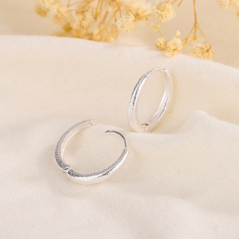 Frosted Copper Hoop Earrings For Women Sandblasted Minimalist Geometric Round Silver Tone Fashion Commuting Ear Jewelry
