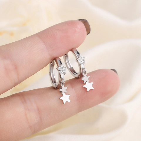 Star Tassel Hoop Earrings With 925 Sterling Silver Earring Post Alloy Cubic Zirconia Dainty Jewelry For Women