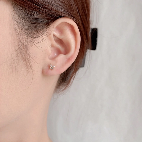 Butterfly Stud Earrings Copper Cubic Zirconia Marquise Cut Screw Ball Back Cartilage Piercing Elegant For Women