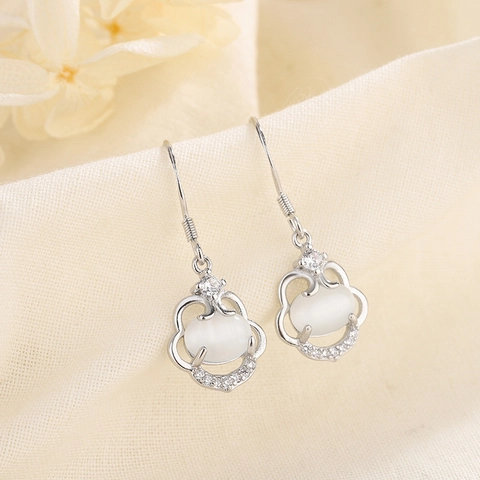 Ohrhänger Mit Katzenaugenstein Hohles Blütenblatt Kupfer Design 925 Sterling Silber Ohrstecker Für Damen