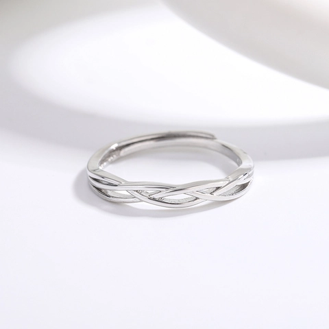 Geometric Woven Twist Ring Copper Silver Plated Minimalist Open Adjustable Finger Band Jewelry For Women