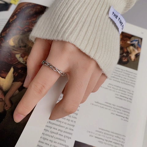 Geometric Woven Twist Ring Copper Silver Plated Minimalist Open Adjustable Finger Band Jewelry For Women