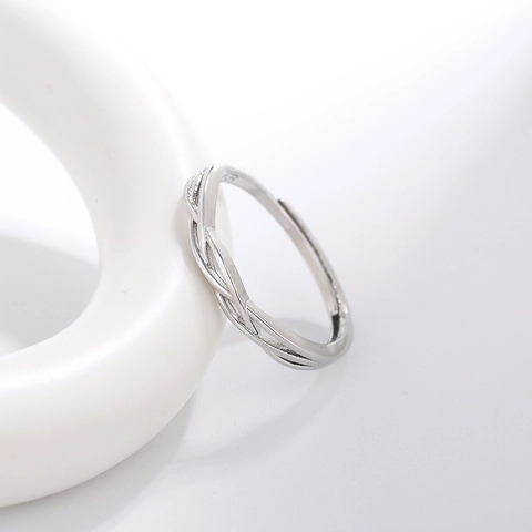 Anillo Geométrico Entrelazado Cobre Trenzado Línea Retorcida Minimalista Color Plata Abierto Ajustable Joyería Mujeres