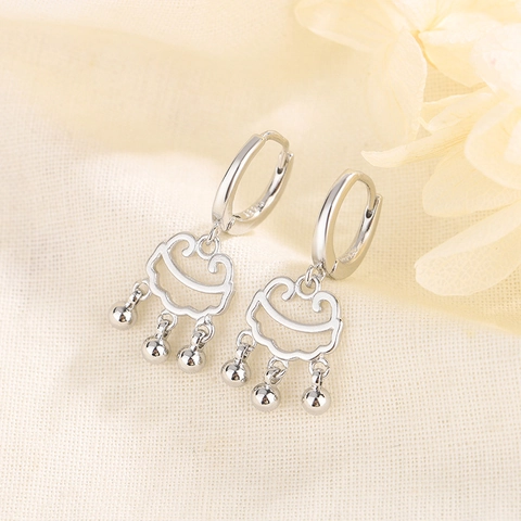 Ruyi Lock Hoop Earrings Chinese Style Hollow Peace Lock Dangle Drop Ear Jewelry For Women
