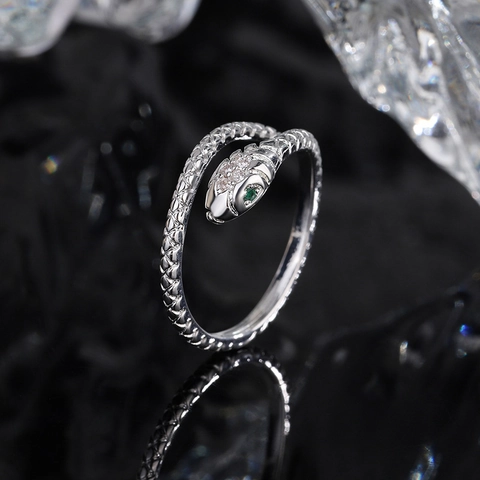 Schlangenring Für Frauen Eleganter Kupfer Verstellbarer Offener Fingerschmuck Mit Grünen Edelsteinaugen Und Zirkon