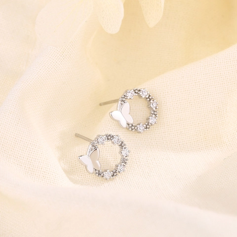 Elegant Butterfly Hoop Stud Earrings Copper Inlaid With Clear Zircon Sweet Small Jewelry For Women