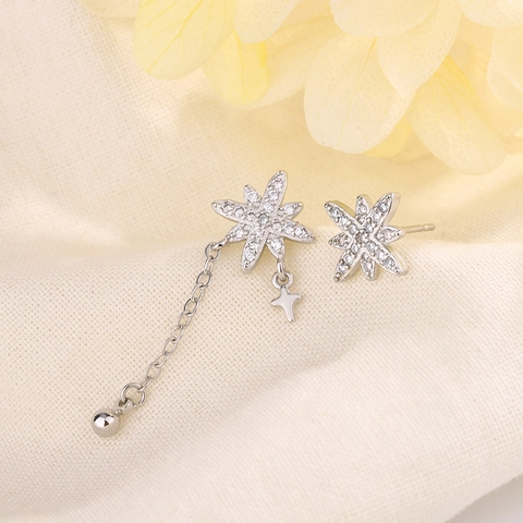 Pendientes De Estrella De Octagrama Asimétricos Con Cadena De Borla Larga Colgante De Cruz Cobre Diamantes De Imitación Joyería